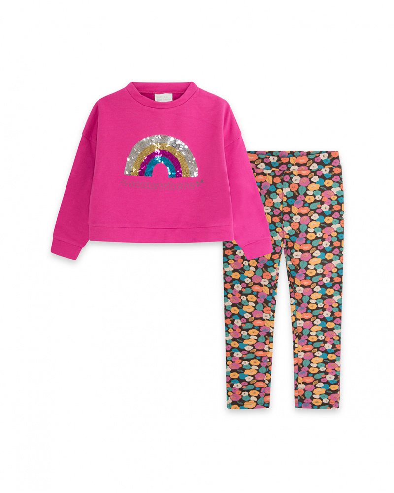 Sweat-shirt et legging en peluche rose pour fille Fleurs d'hiver