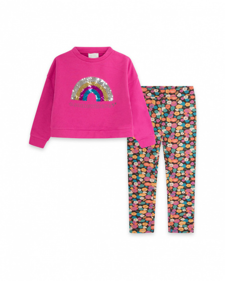 Sweat-shirt et legging en peluche rose pour fille Fleurs d'hiver