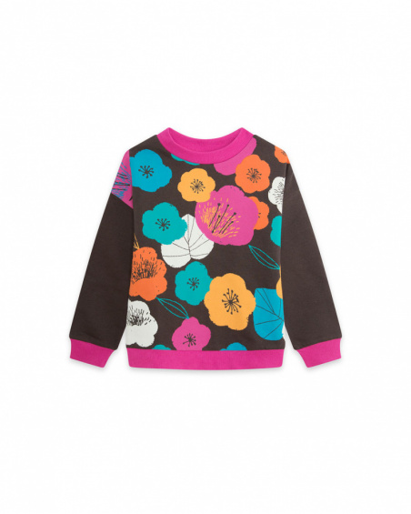 Sweat-shirt en peluche marron pour fille Fleurs d'hiver