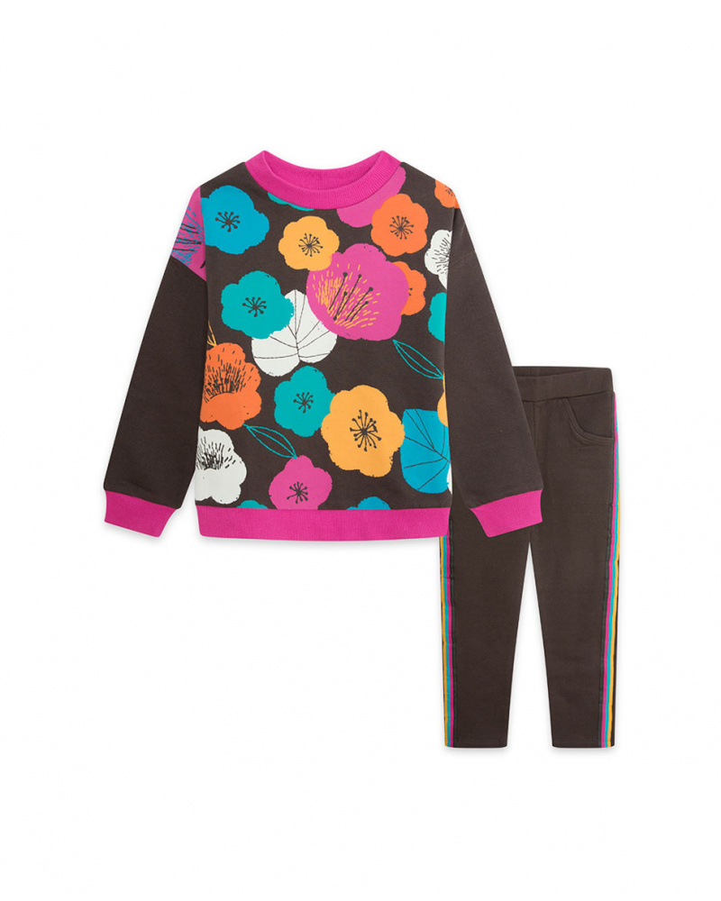 Sweat Et Legging Peluche Marron Fille Winter Flowers