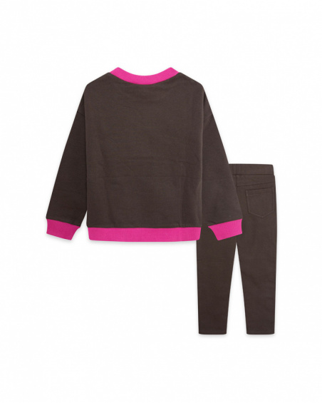 Sweat Et Legging Peluche Marron Fille Winter Flowers