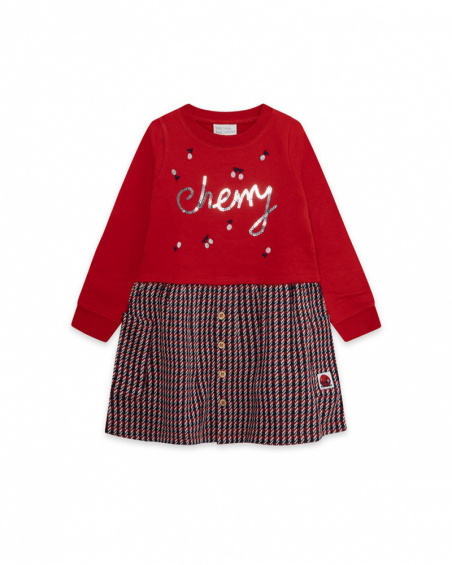 Robe Rouge En Peluche Et Maille Fille J'Adore Le Milk-Shake