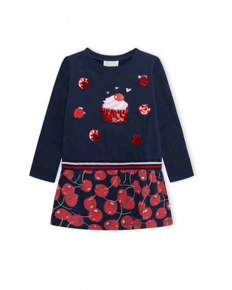 Robe Bleue En Maille Et Peluche Fille J'Adore Le Milk-Shake