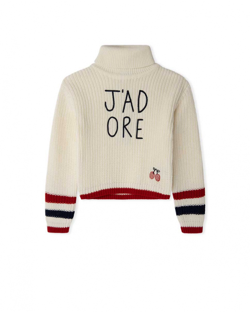 Pull Tricot Blanc Fille J'Adore Le Milk-Shake