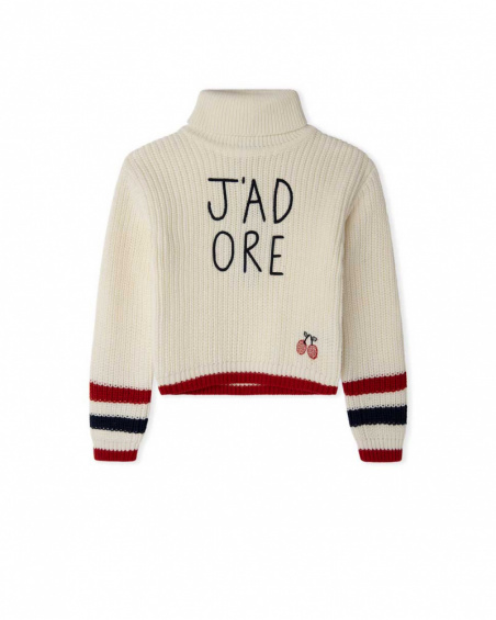 Pull Tricot Blanc Fille J'Adore Le Milk-Shake Pull Tricot Blanc Fille J'Adore Le Milk-Shake