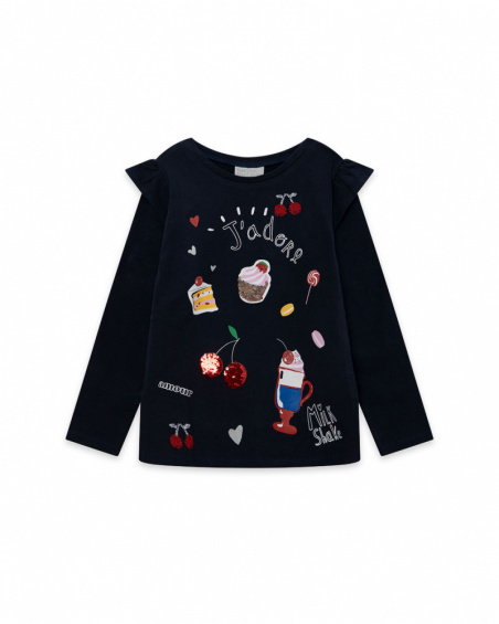 T-shirt bleu et rouge en maille fille J'Adore Le Milk-Shake T-shirt bleu et rouge en maille fille J'Adore Le Milk-Shake