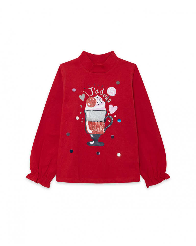T-shirt Tricot Rouge Fille J'Adore Le Milk-Shake