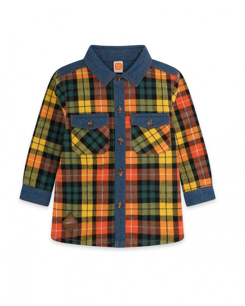 Chemise Vert Flanelle Et Denim Garçon Natural Grown