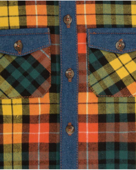 Chemise Vert Flanelle Et Denim Garçon Natural Grown