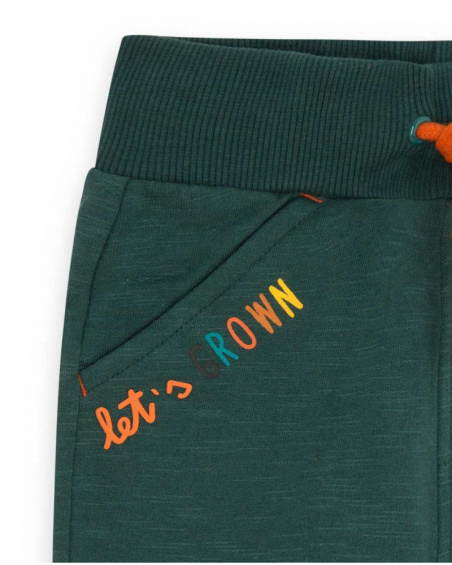 Pantalon Peluche Garçon Vert Et Orange Natural Grown