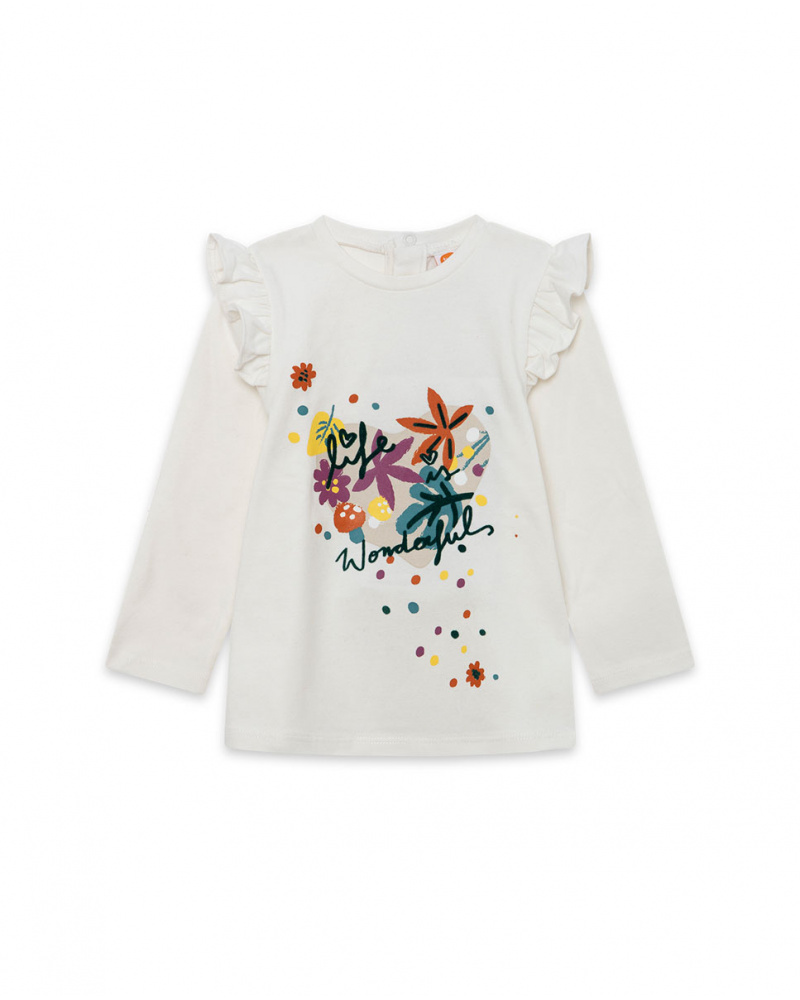 T-shirt en maille blanc et orange fille Natural Grown