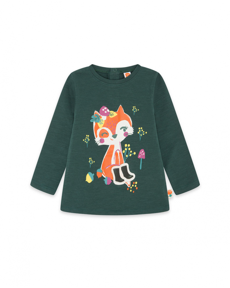 T-shirt en maille vert et orange fille Natural Grown