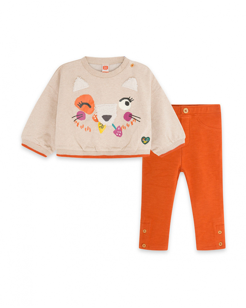 Sweat-shirt et legging en peluche beige fille Natural Grown
