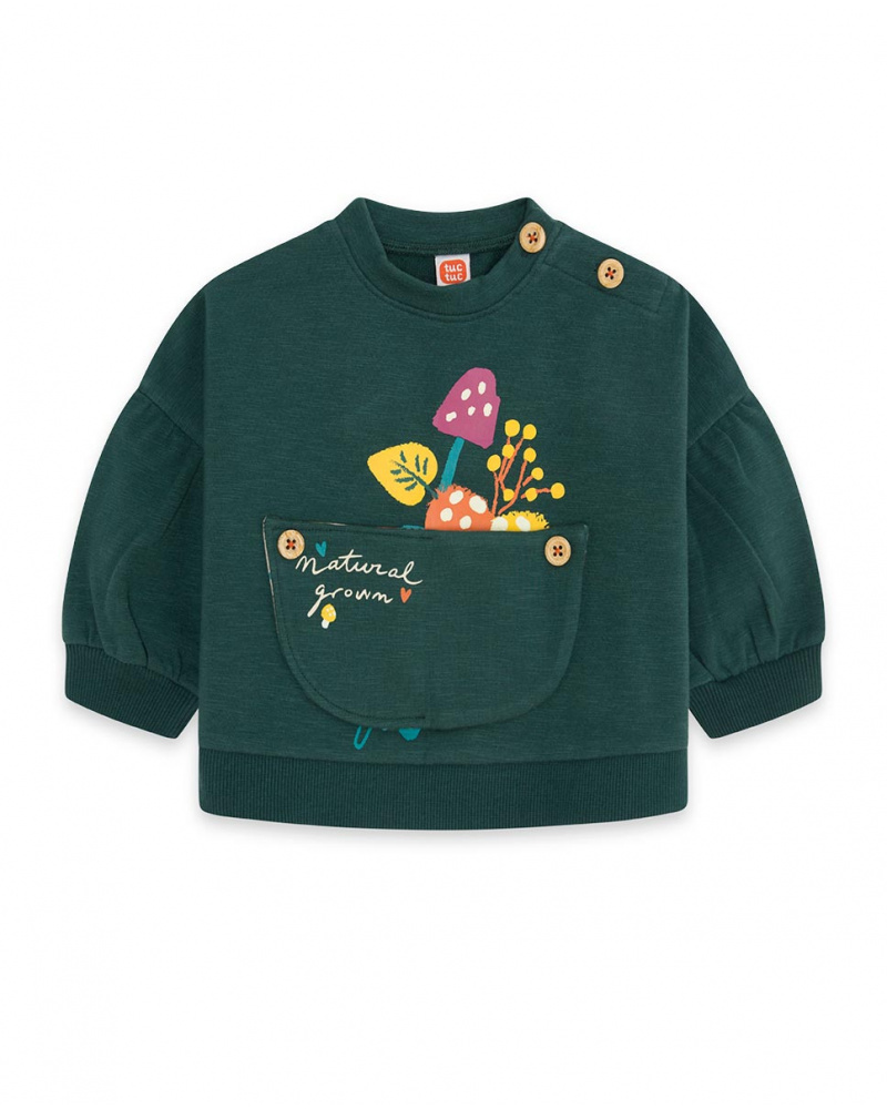 Sweat Peluche Vert Et Orange Fille Natural Grown