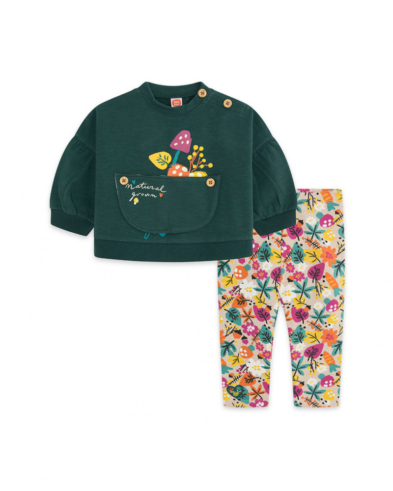 Sweat Vert En Peluche Et Legging Fille Natural Grown
