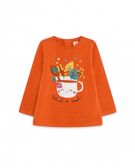 T-shirt en maille orange et vert pour fille Natural Grown T-shirt en maille orange et vert pour fille Natural Grown