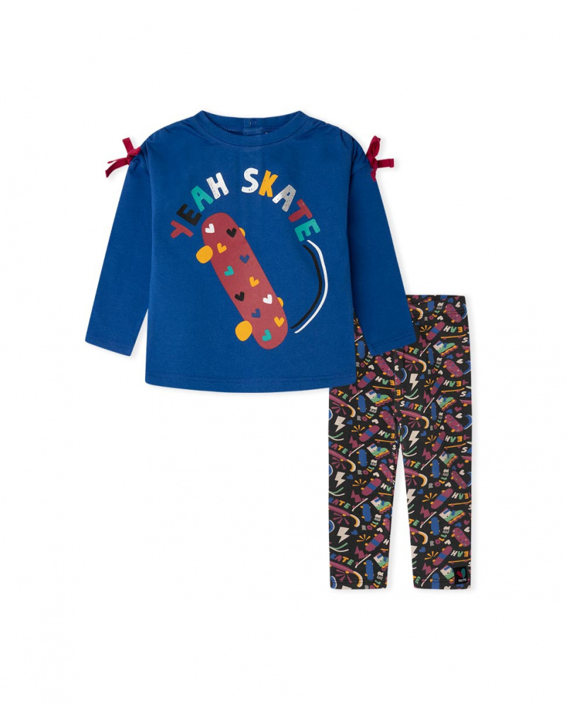 T-shirt et legging en maille bleu Connect Girl