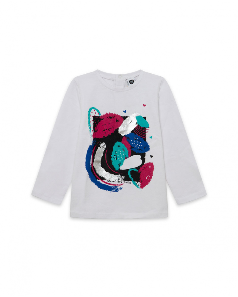 T-shirt en maille blanc et rose fille Connect