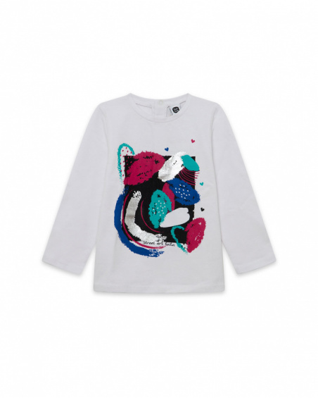 T-shirt en maille blanc et rose fille Connect T-shirt en maille blanc et rose fille Connect
