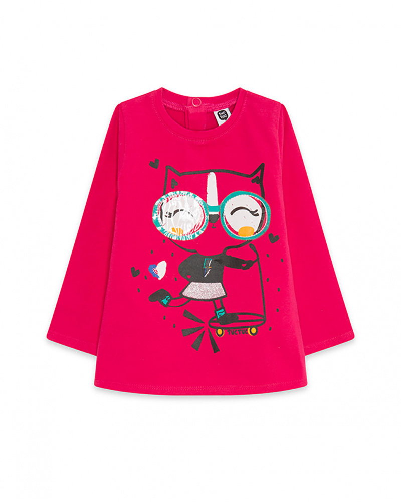 T-shirt en maille rose et noir Girl Connect