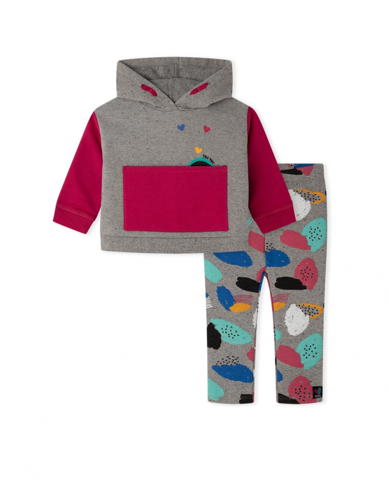 Sweat-shirt et legging en peluche gris et rose Girl Connect