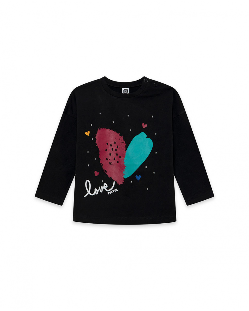 T-shirt fille noir et rose en maille Connect