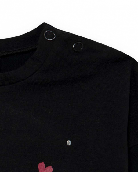 T-shirt fille noir et rose en maille Connect T-shirt fille noir et rose en maille Connect