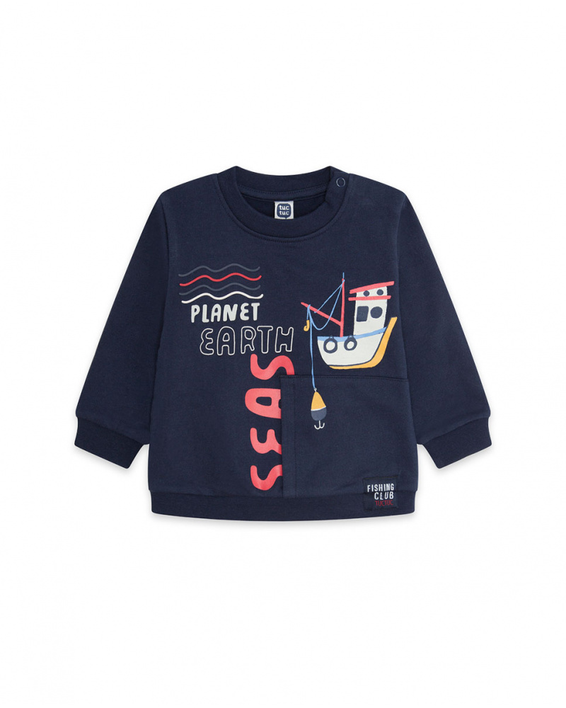 Sweat en peluche bleu pour garçon Fishing Club