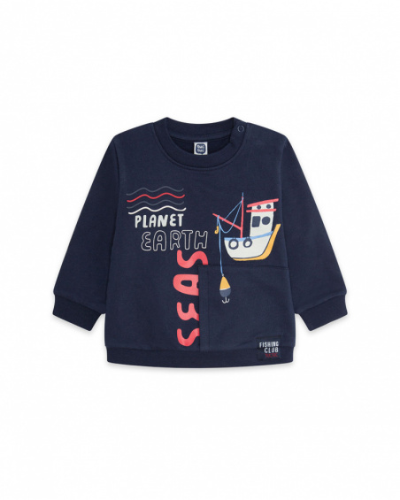 Sweat en peluche bleu pour garçon Fishing Club Sweat en peluche bleu pour garçon Fishing Club