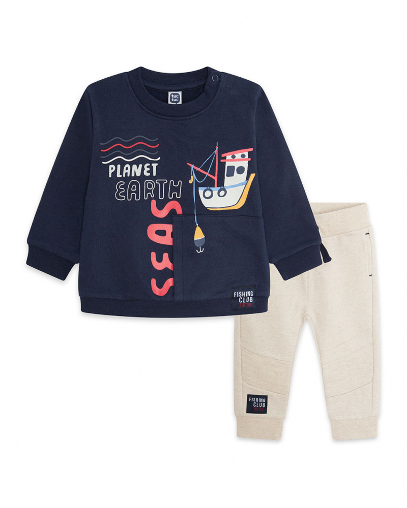 Sweat Et Pantalon En Peluche Bleu Et Blanc Boy Fishing Club