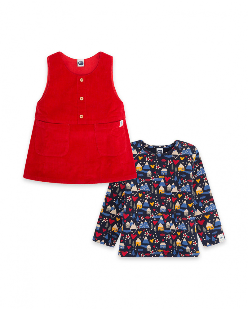 T-shirt Velours Côtelé Et Peluche Rouge Pichi Fille Fishing Club