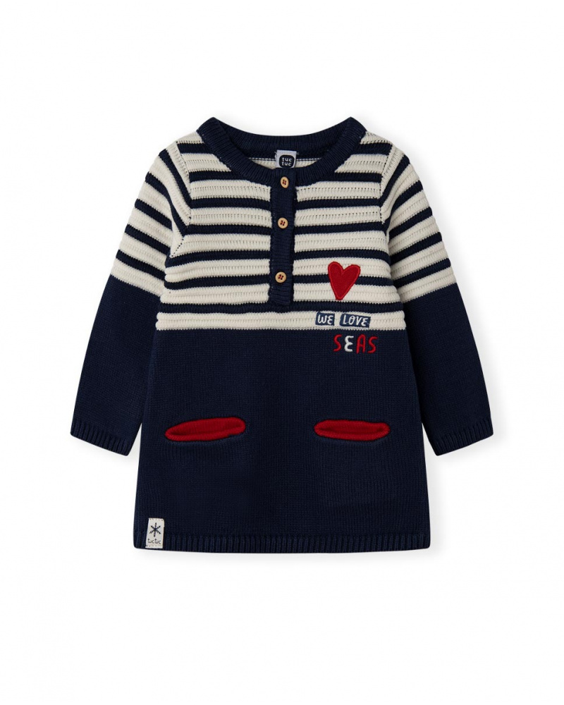 Fille Bleu Tricot Robe Fishing Club