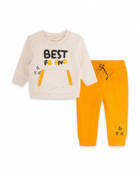 Sweat Et Pantalon Peluche Beige Et Orange Boy Dog'S Mix