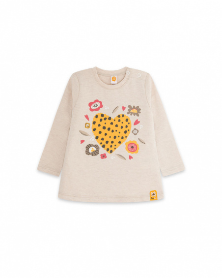 T-shirt Maille Beige Et Orange Girl Dog'S Mix