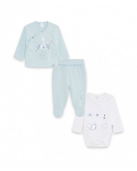 Ensemble 3 pièces en tricot bleu garçon Baby Circus