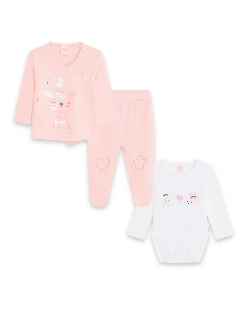 Set 3 pièces tricot rose fille Baby Circus