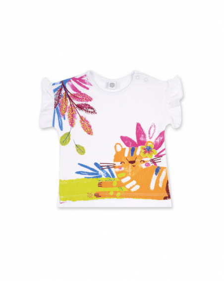 T-shirt capri in maglia bianca per bambina Eco-Safari