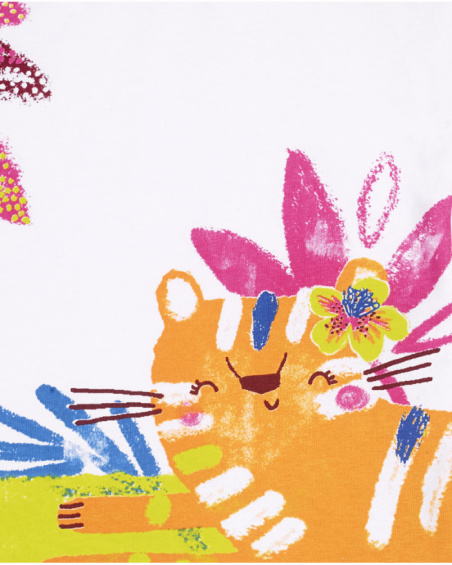 T-shirt capri in maglia bianca per bambina Eco-Safari