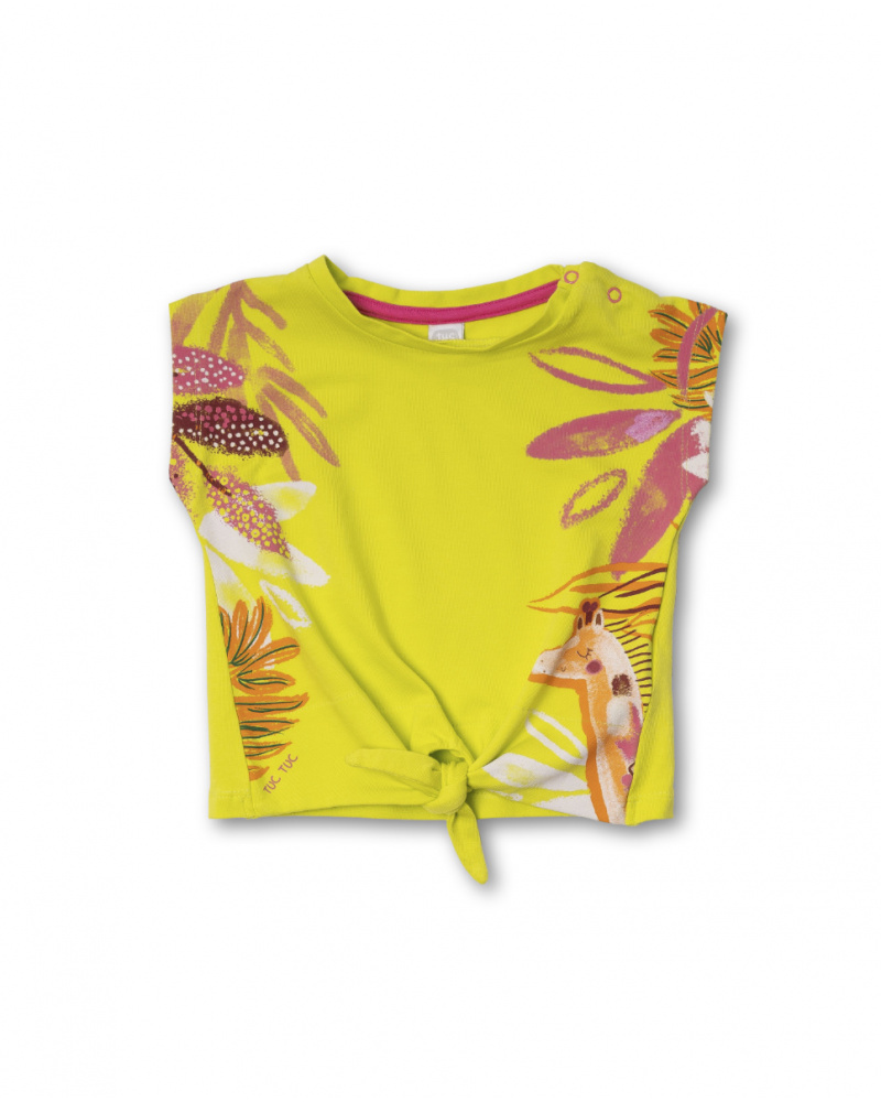 T-shirt gialla in maglia per bambina Eco-Safari