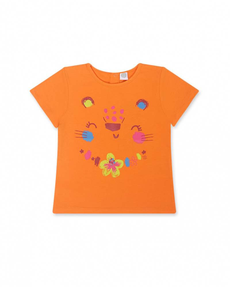 T-shirt in maglia arancione per bambina Eco-Safari