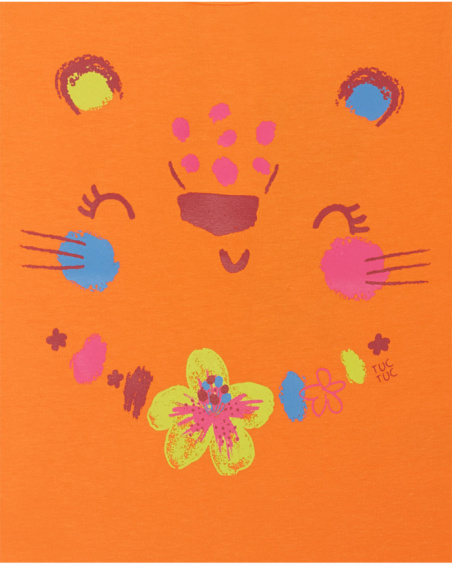 T-shirt in maglia arancione per bambina Eco-Safari