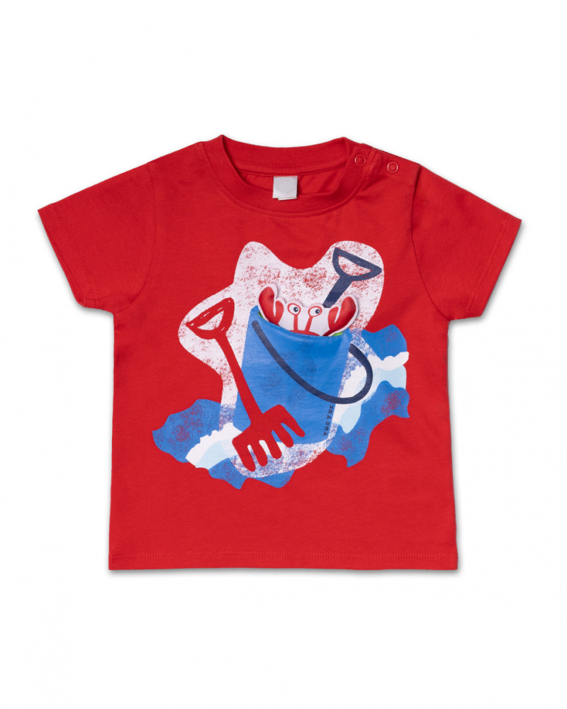T-shirt Beach Day rossa in maglia per bambino