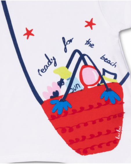 T-shirt ampia bianca in maglia per bambina Beach Day