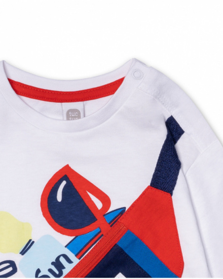 T-shirt lunga bianca in maglia per bambino Beach Day