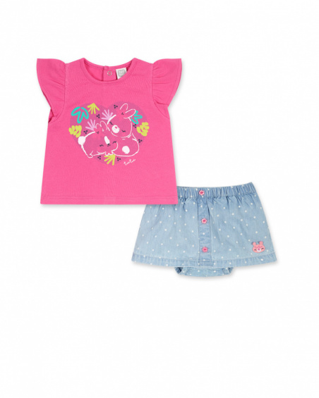 Completo in maglia denim fucsia per bambina Time to plant