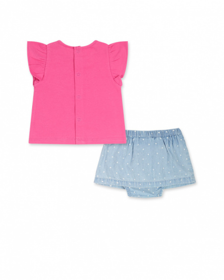 Completo in maglia denim fucsia per bambina Time to plant