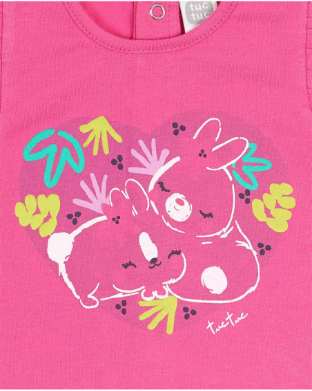Completo in maglia denim fucsia per bambina Time to plant