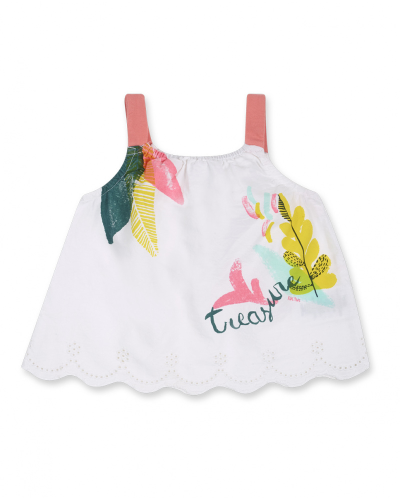 T-shirt bianca da bambina in popeline di Treasure Island