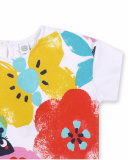 T-shirt bianca in maglia con stampa per bambina Tiny Critters