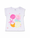 T-shirt bianca in maglia con stampa Seashell per bambina